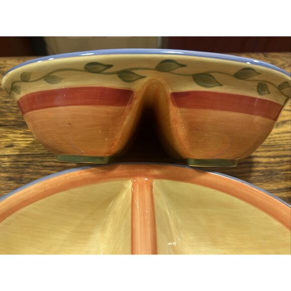 TWO Pfaltzgraff Napoli Hand Painted Oval LG Divided Serving Dish Vegetable Bowls - Picture 4 of 9